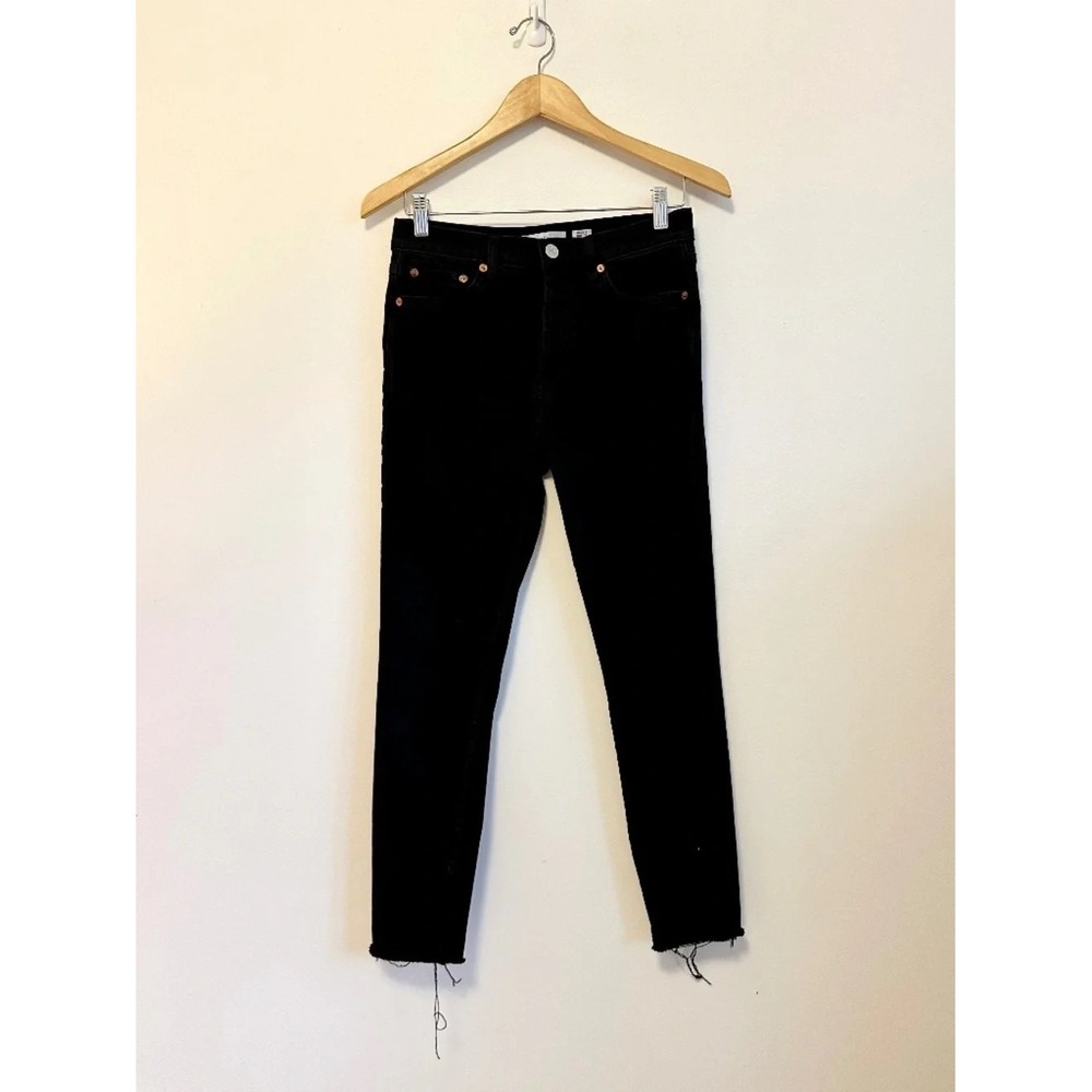 RE/DONE Originals High Rise Ankle Jeans in Washed Black and Raw Hem | Size 27